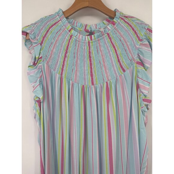 Crown & Ivy Plus Size 3X Aqua Stripe Smocked Ruffle Sleeve  Dress new $89 - Picture 2 of 5